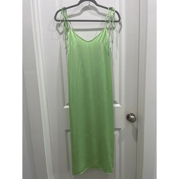& Other Stories Shoulder Tie Midi Slip Dress in Green Sz 6 - Picture 2 of 10